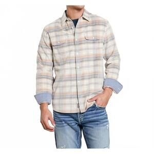 NEW FLAGS & ANTHEM campbell plush shirt in cream/blue/rust